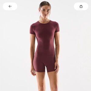 Aritzia Golden Burgundy Short Sleeve Cropped tee